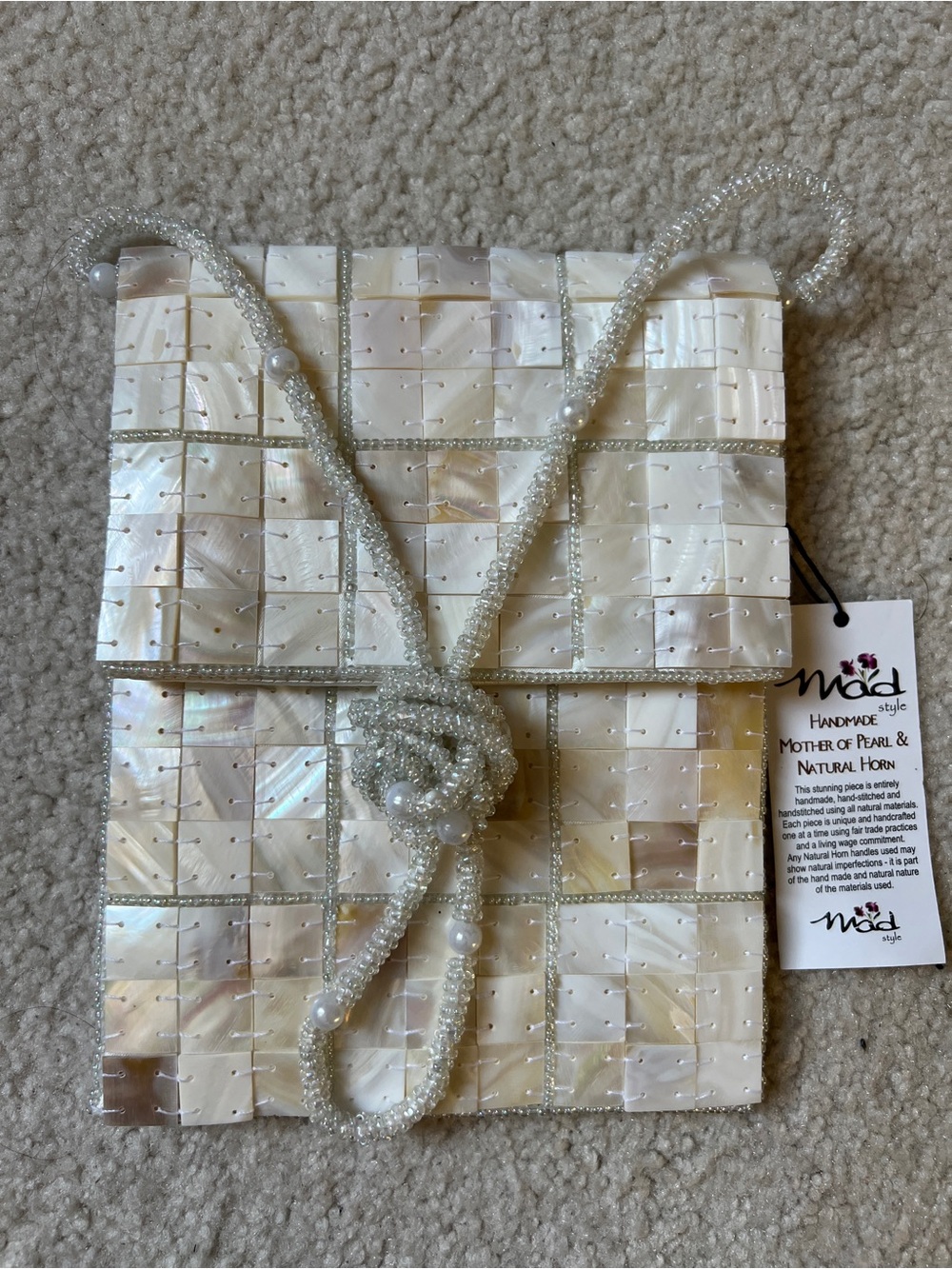 NEW MAD STYLE HANDMADE MOTHER OF PEARL NATURAL HORN BEIGE EVENING MESSENGER BAG